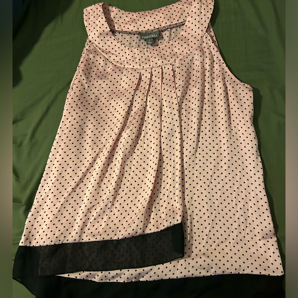Pink and black polkadot blouse